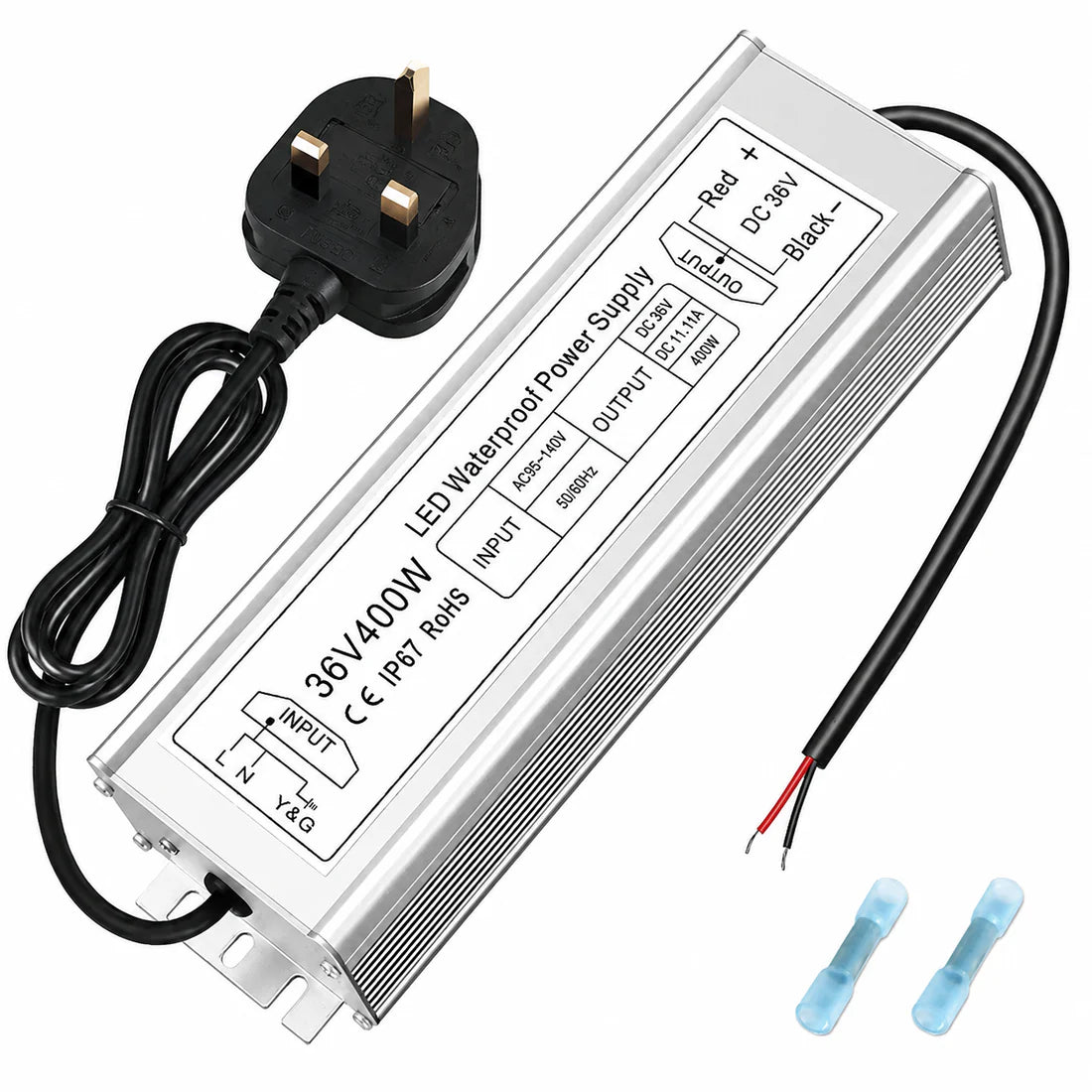 400W 12V/24V/36V/48V Waterproof LED Power Supply, 175-265V Input, Single/Dual Output, Aluminum Housing, Outdoor LED Lighting Driver, CE/RoHS/FCC Certified, UK/EU Plug