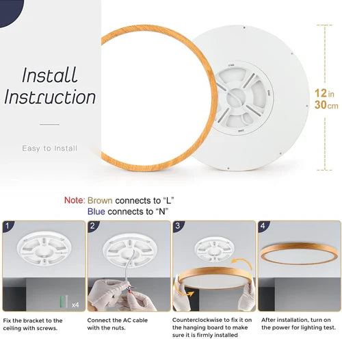 12 Inch 24W White / Black / Wood Grain Round Slim LED Ceiling Lights – AC  220–240V | 3000K / 4500K / 5000K / 6500K | Flush Mount Ceiling Light for Modern Home Lighting | 1-Pack – Local Stock (UK/DE)
