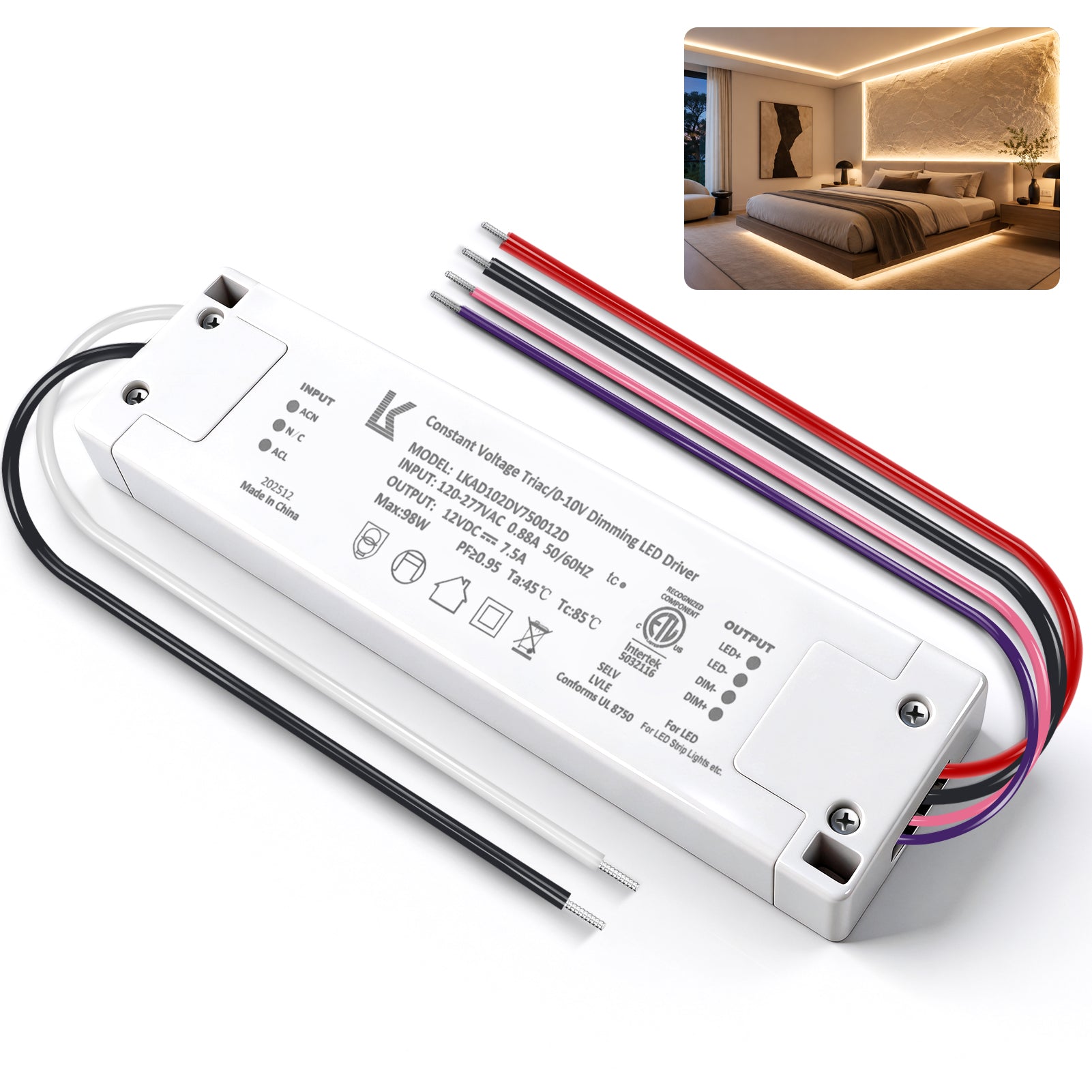 100W 12V DC Plastic Case Triac Dimmable LED Driver, ETL Listed, AC 120-277V Input, LED Driver for LED Strip Lighting / Under Cabinet Lighting / Home Ambient Lighting