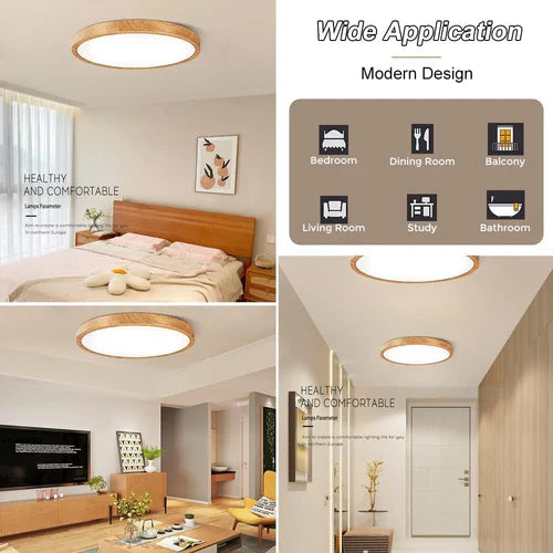 12 Inch 24W White / Black / Wood Grain Round Slim LED Ceiling Lights – AC  220–240V | 3000K / 4500K / 5000K / 6500K | Flush Mount Ceiling Light for Modern Home Lighting | 1-Pack – Local Stock (UK/DE)