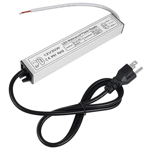 30W 12V/24V Waterproof LED Power Supply, 90-265V Input, Single Output, Aluminum Housing, Outdoor LED Lighting Driver, CE/RoHS/FCC Certified, US/UK/EU Plug