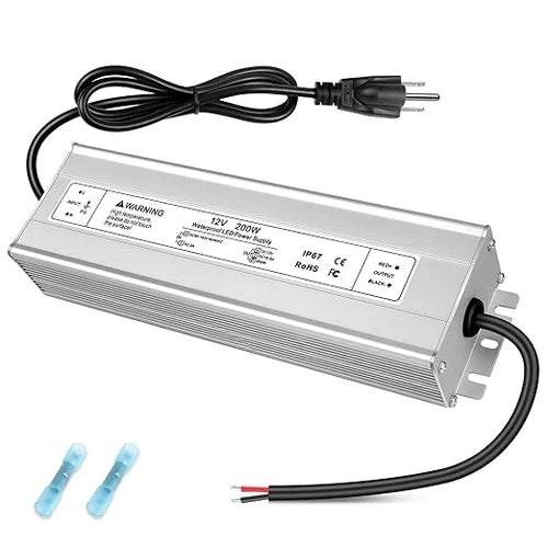 200W 12V/24V/36V/48V Waterproof LED Power Supply, 90-140V Input, Single/Dual Output, Aluminum Housing, Outdoor LED Lighting Driver, CE/RoHS/FCC Certified, US Plug