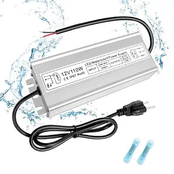 110W 12V Waterproof LED Power Supply, 90-265V Input, Single Output, Aluminum Housing, Outdoor LED Lighting Driver, CE/RoHS/FCC Certified, US/UK/EU Plug