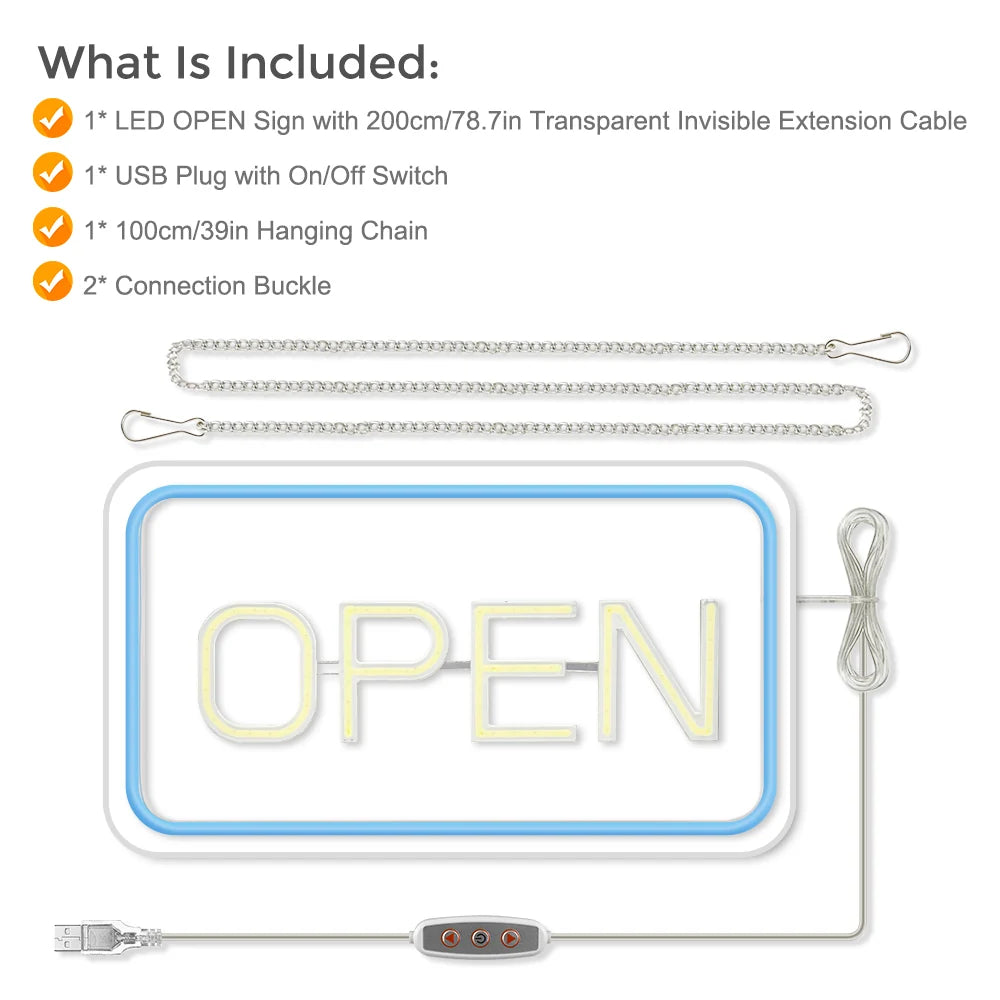 OPEN LED shop signs – USB Powered | 16×9 inch | 5 Color Options | LED Window Hanging Light for Cafes, Restaurants & Retail Shops