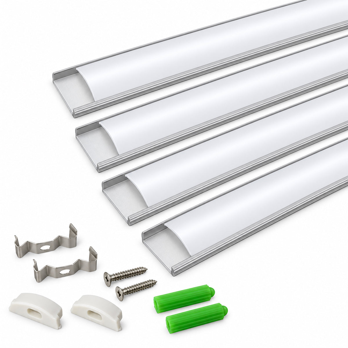 Silver U08 18x6mm Bendable U-Shape LED Aluminum Channel for LED Strips up to 12mm, with Milky White Diffuser Cover, End Caps & Mounting Clips