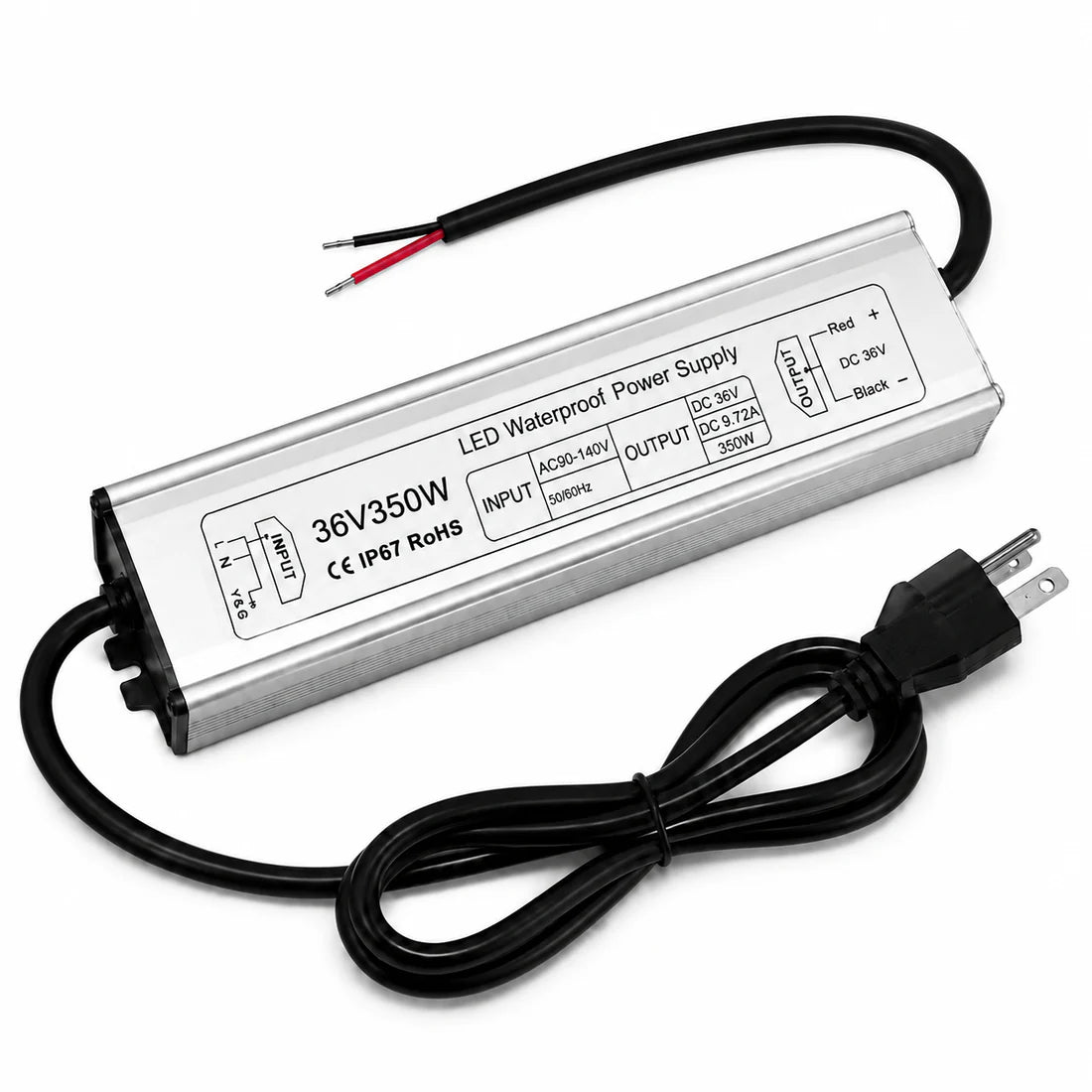 350W 12V/24V/36V/48V Waterproof LED Power Supply, 175-265V Input, Single/Dual Output, Aluminum Housing, Outdoor LED Lighting Driver, CE/RoHS/FCC Certified, UK/EU Plug