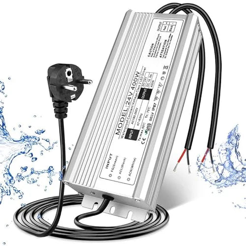 400W 12V/24V/36V/48V Waterproof LED Power Supply, 175-265V Input, Single/Dual Output, Aluminum Housing, Outdoor LED Lighting Driver, CE/RoHS/FCC Certified, UK/EU Plug