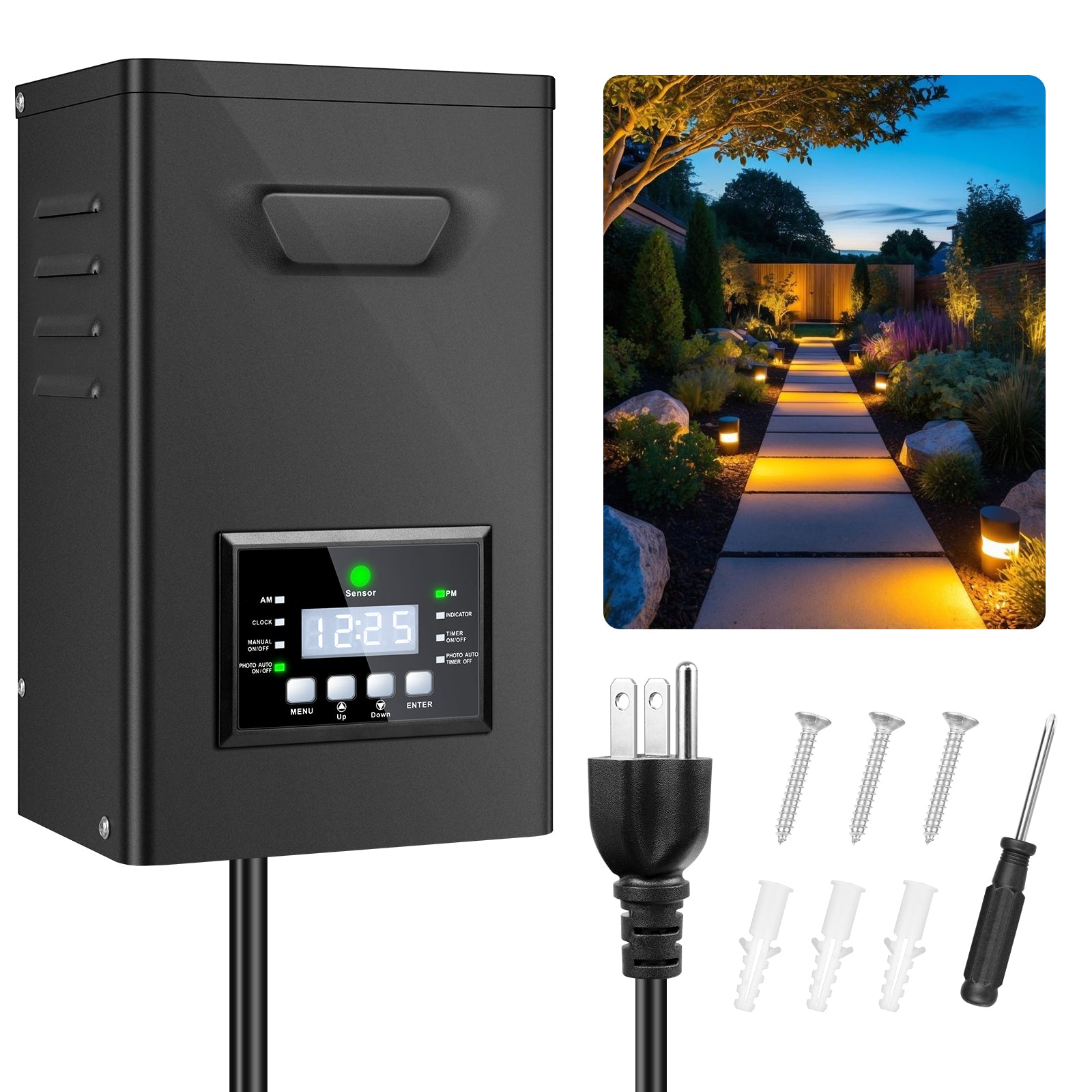 150W/170W Landscape Lighting Transformers – 120V to 12V/15V AC, Single Zone, Timer & Internal Photocell, Power Supply for Landscape Lighting Systems