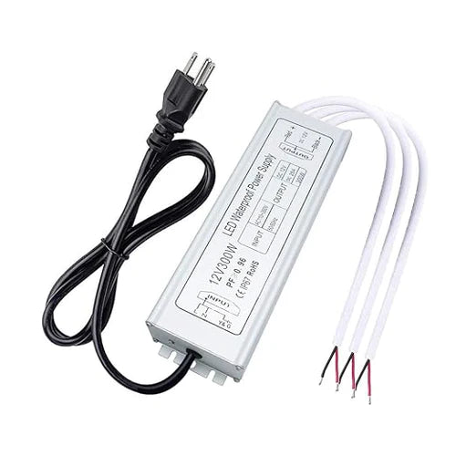 300W 12V/24V Waterproof LED Power Supply, 90-265V Input, Single/Dual/Triple Wire Output, Aluminum Housing, Outdoor LED Lighting Driver, CE/RoHS/FCC Certified, US/UK/EU Plug