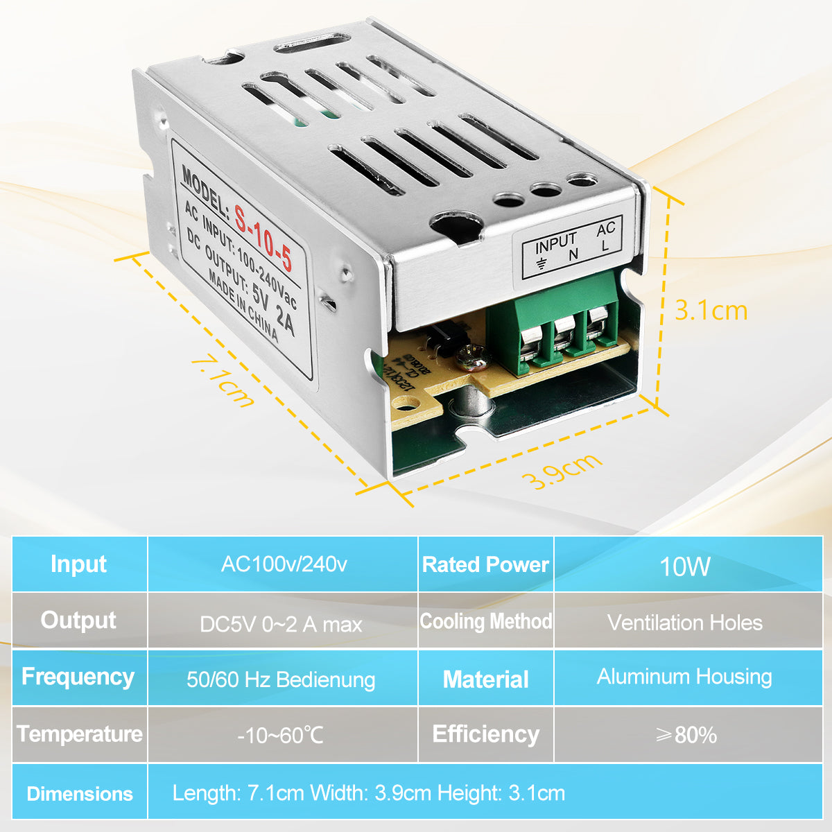 DC 5V LED Switching Power Supply 10W–100W, AC 110/220V Input, LED Light Driver Transformer, Durable Metal Housing with Screw Terminals, CE/FCC/RoHS Certified