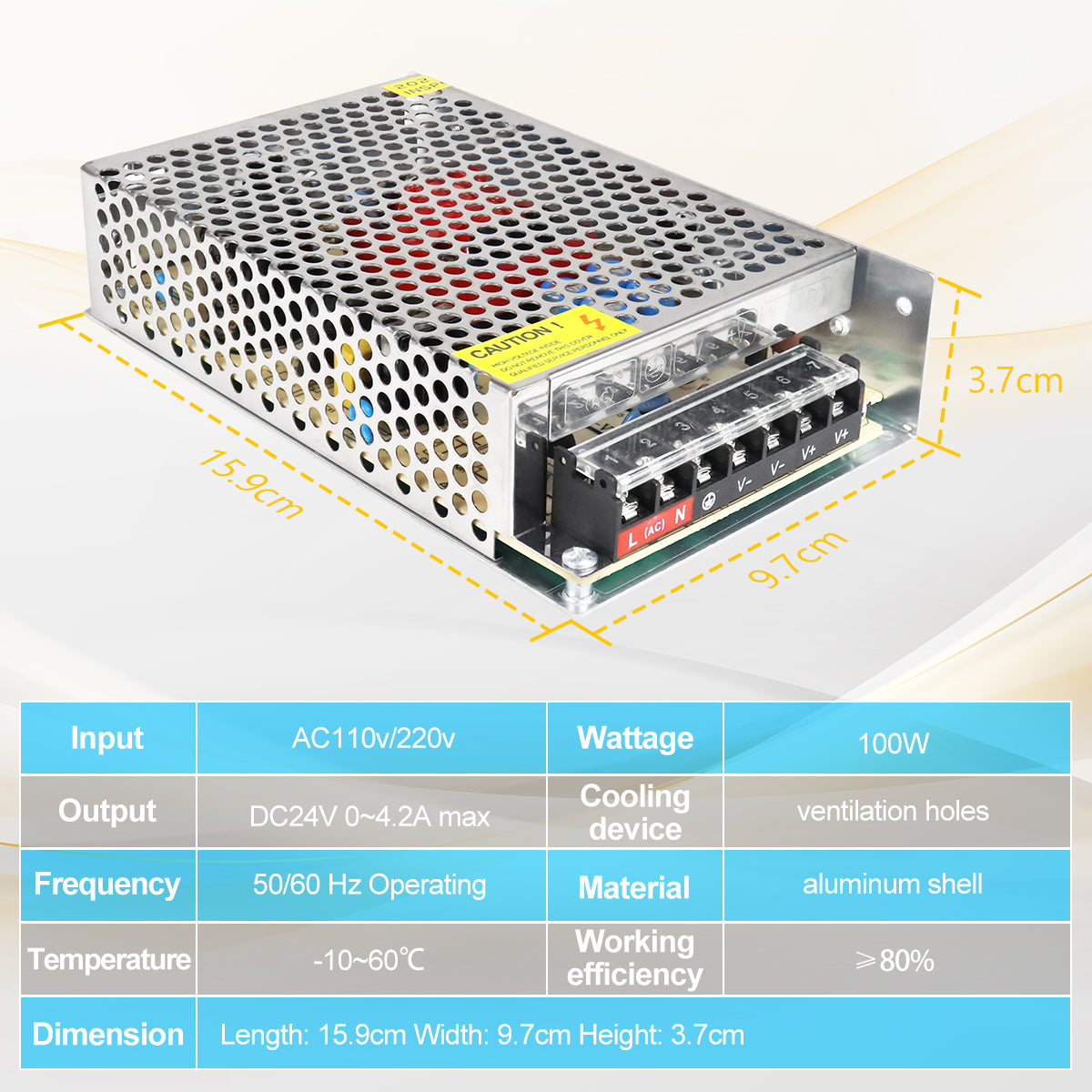 DC 24V LED Switching Power Supply 60W–240W, AC 110/220V Input, Constant Voltage LED Driver Transformer, Durable Metal Housing with Screw Terminals, CE/FCC/RoHS Certified