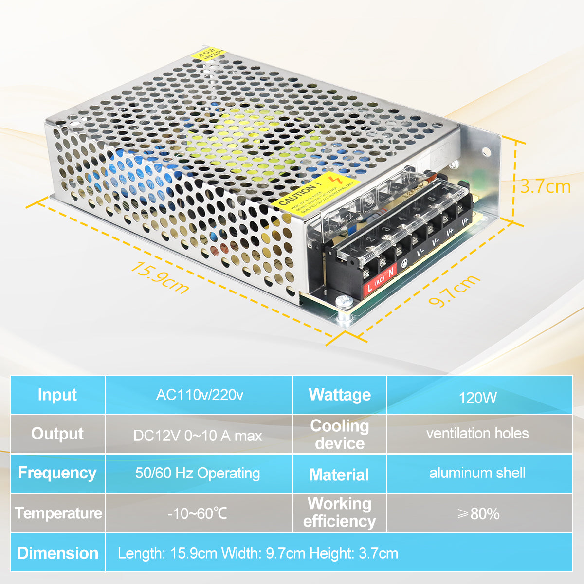 DC 12V LED Switching Power Supply 60W–240W, AC 110/220V Input, Constant Voltage LED Driver Transformer, Durable Metal Housing with Screw Terminals, CE/FCC/RoHS Certified