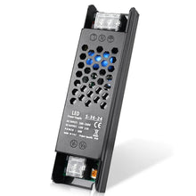 DC 12V/24V Slim Black LED Switching Power Supply 36W–200W, AC 110–250V Input, Slim LED Driver Transformer with Compact Metal Case, CE/FCC/RoHS Certified