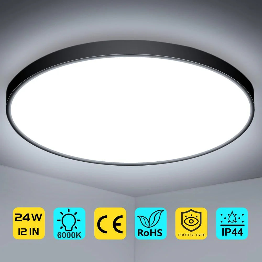 12 Inch 24W White / Black / Wood Grain Round Slim LED Ceiling Lights – AC  220–240V | 3000K / 4500K / 5000K / 6500K | Flush Mount Ceiling Light for Modern Home Lighting | 1-Pack – Local Stock (UK/DE)