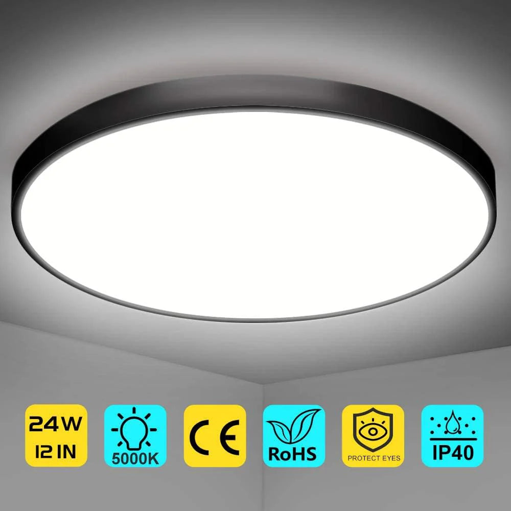 12 Inch 24W White / Black / Wood Grain Round Slim LED Ceiling Lights – AC  220–240V | 3000K / 4500K / 5000K / 6500K | Flush Mount Ceiling Light for Modern Home Lighting | 1-Pack – Local Stock (UK/DE)