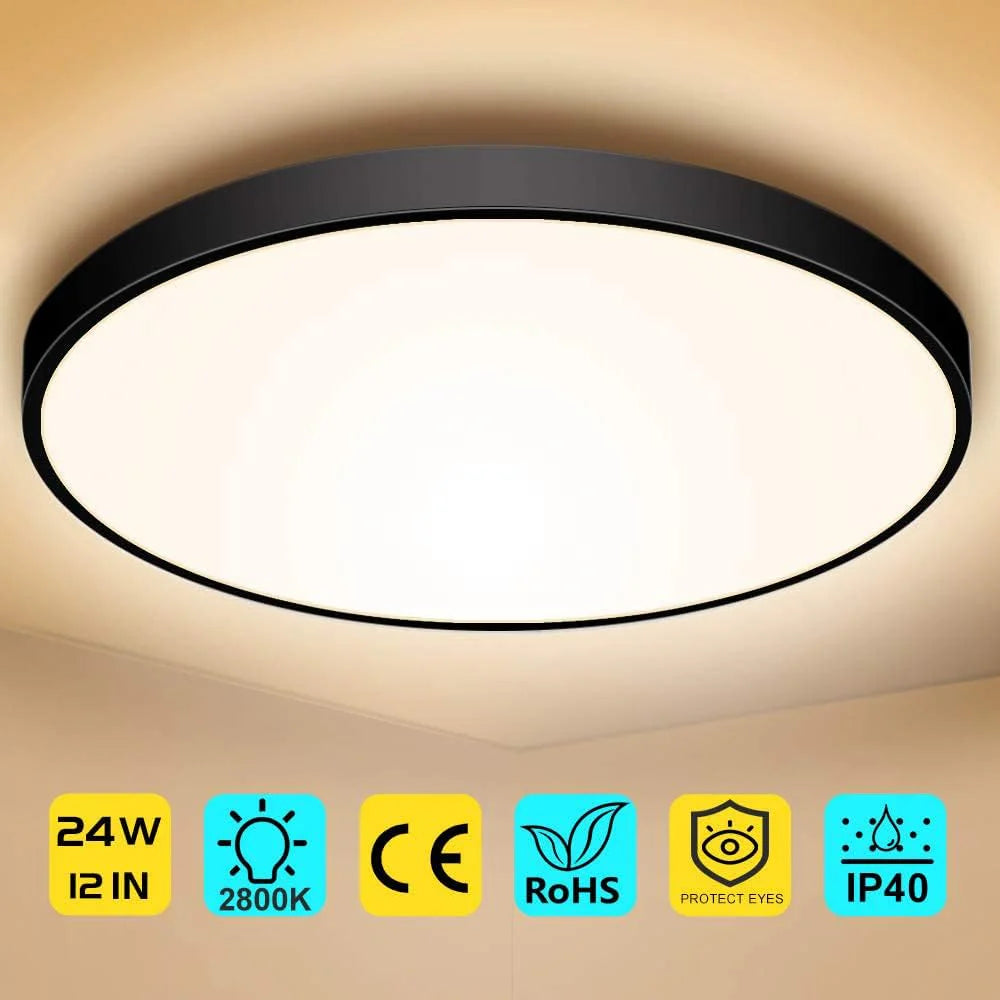 12 Inch 24W White / Black / Wood Grain Round Slim LED Ceiling Lights – AC  220–240V | 3000K / 4500K / 5000K / 6500K | Flush Mount Ceiling Light for Modern Home Lighting | 1-Pack – Local Stock (UK/DE)