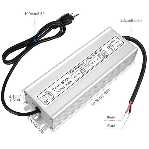 150W 12V/24V Waterproof LED Power Supply, 90-265V Input, Single/Dual Output, Aluminum Housing, Outdoor LED Lighting Driver, CE/RoHS/FCC Certified, US/UK/EU Plug