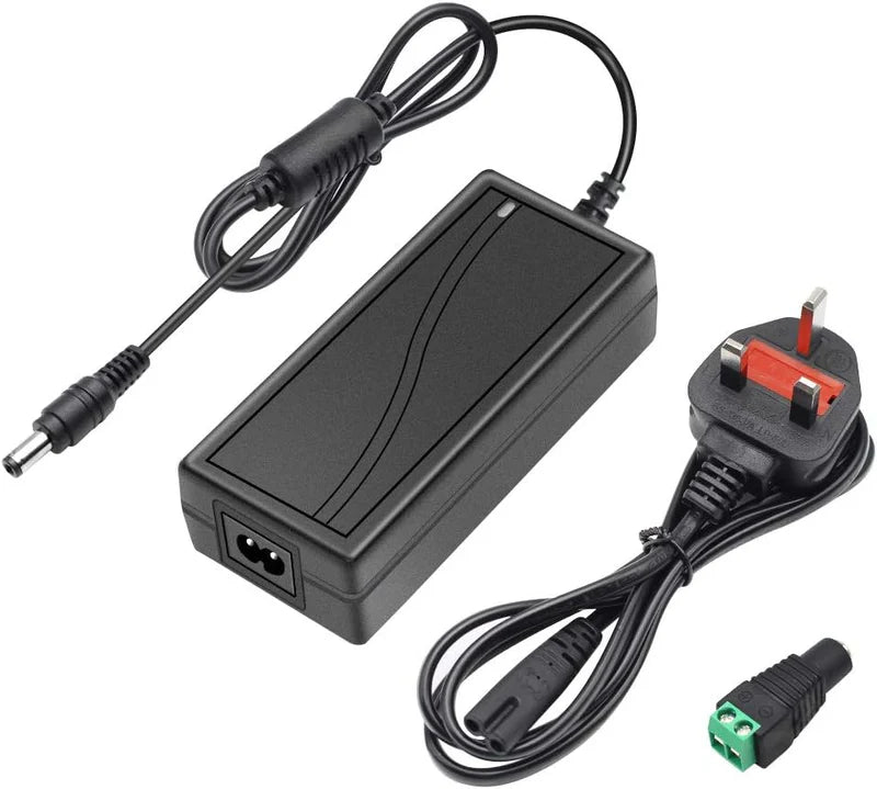 Desktop Power Supply Adapter DC 12V 36W–120W, AC 100–240V Input Switching Transformer Charger with US/UK Plug for LED Strip Lights, CCTV, Pumps, Electronics