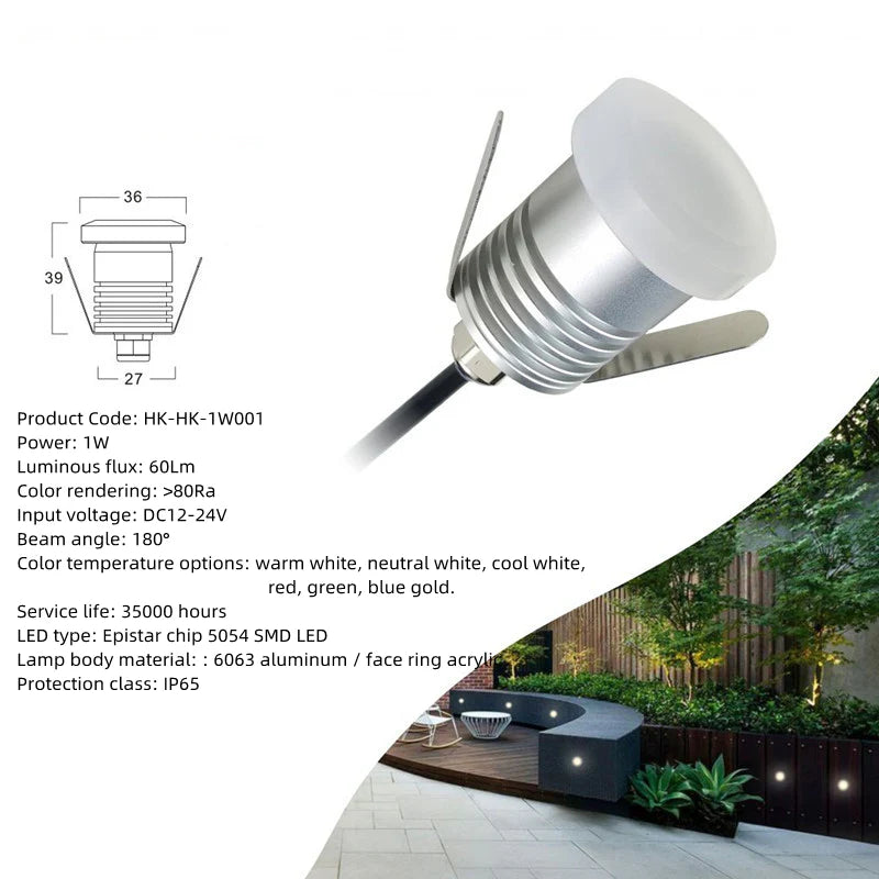 8/10-Pack Moonlight LED Step Lights – 3000K / 4000K / 6000K & Red / Green / Blue | 1W | DC12–24V | IP65 Waterproof Anti-Glare Inground & Wall Lights