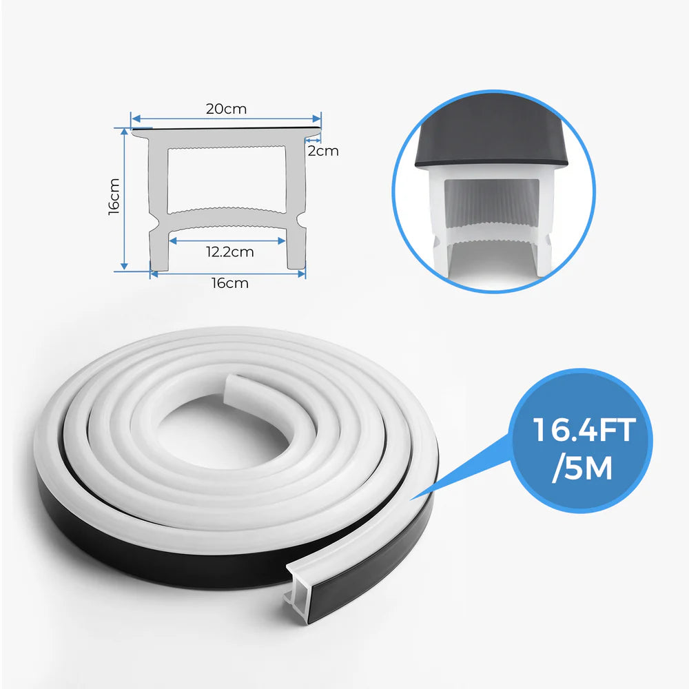 Q-TE Series 16×16mm Top Emitting LED Neon Housing | Max Strip Width ≤12mm | S1616-T Black Silicone Neon Profile | 16.4FT/5M | Quick Install | LED Signage Cove Lighting