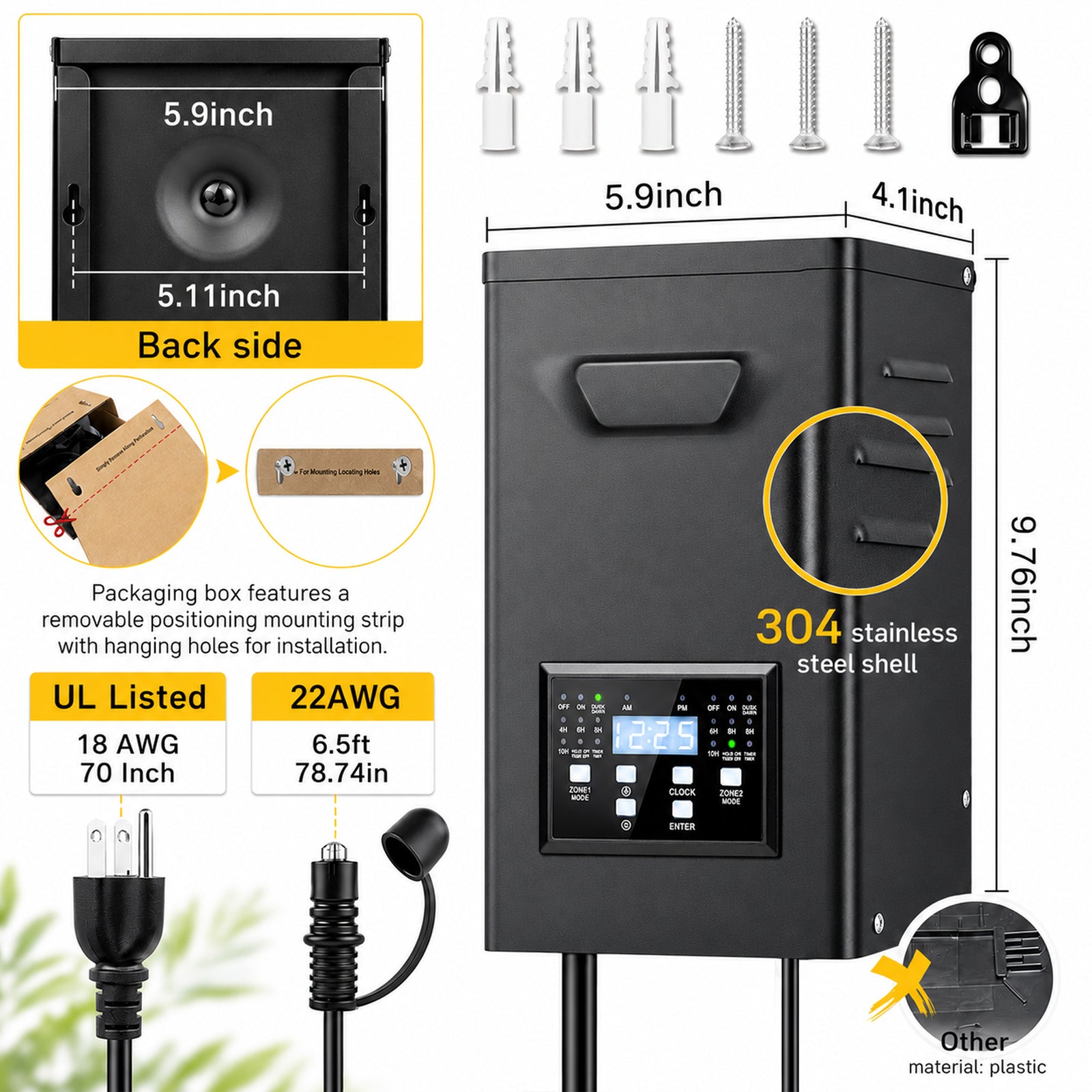 300W Landscape Lighting Transformers – 120V to 12V/14V AC, Dual Zone, Timer & External Photocell, Power Supply for Landscape Lighting Systems