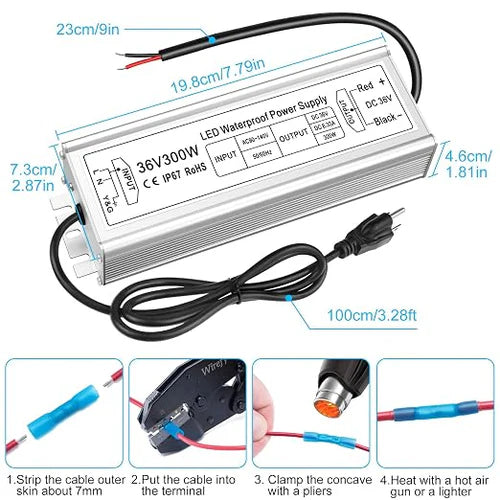 100W 36V/48V Waterproof LED Power Supply, 175-265V Input, Single Output, Aluminum Housing, Outdoor LED Lighting Driver, CE/RoHS/FCC Certified, US/UK/EU Plug