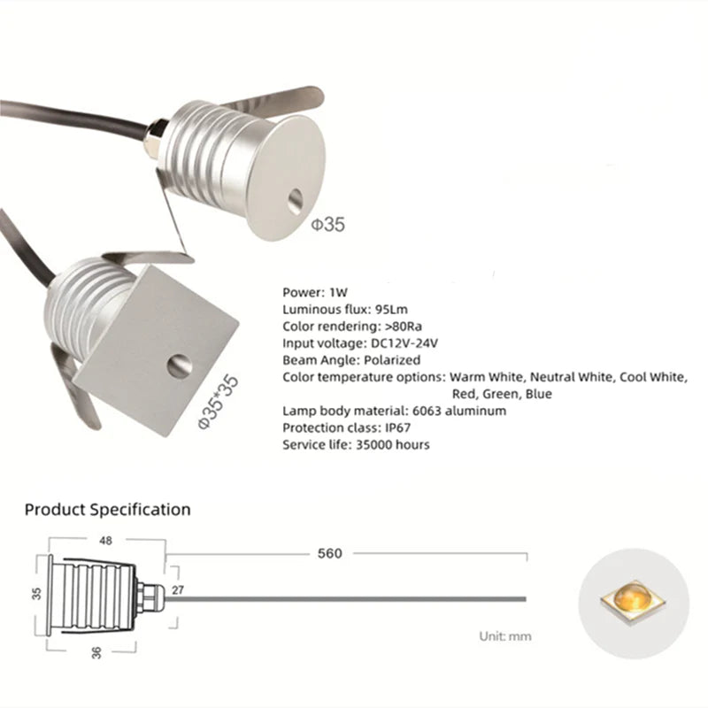 8/10-Pack Low Voltage LED Step Lights – Round / Square | 1W | 3000K / 4000K / 6000K | DC12–24V | IP67 Waterproof 6063 Aluminum Inground & Wall Corner Lights