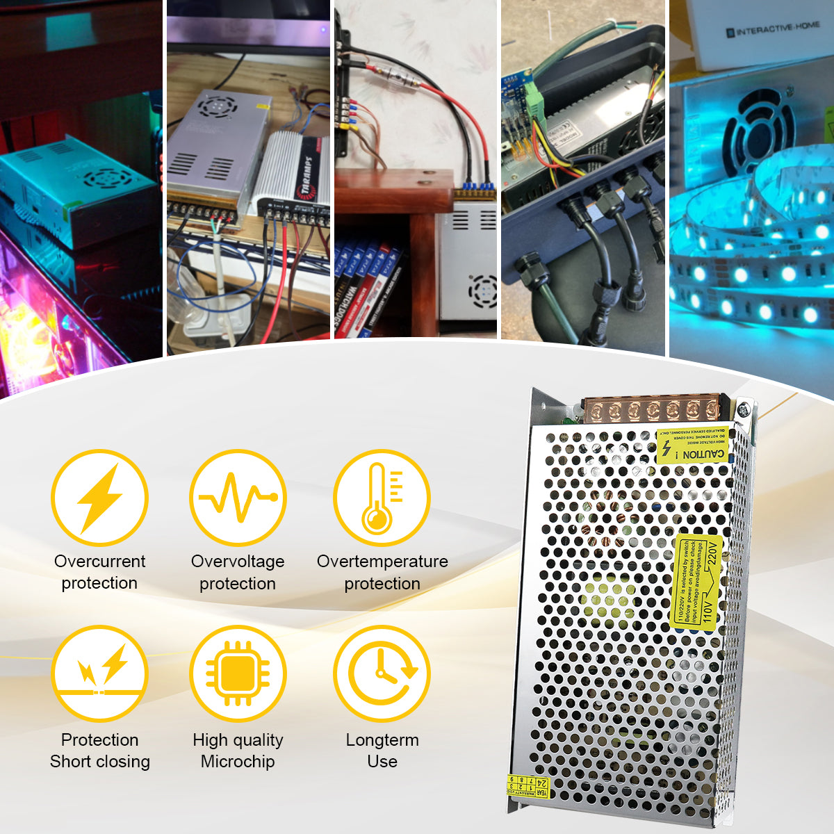 DC 5V LED Switching Power Supply 100W-300W, AC 110/220V Input, LED Strip Driver Transformer, Durable Metal Housing with Screw Terminals, CE/FCC/RoHS Certified (300W with Cooling Fan)