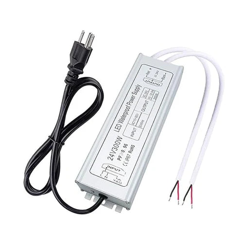 300W 12V/24V Waterproof LED Power Supply, 90-265V Input, Single/Dual/Triple Wire Output, Aluminum Housing, Outdoor LED Lighting Driver, CE/RoHS/FCC Certified, US/UK/EU Plug