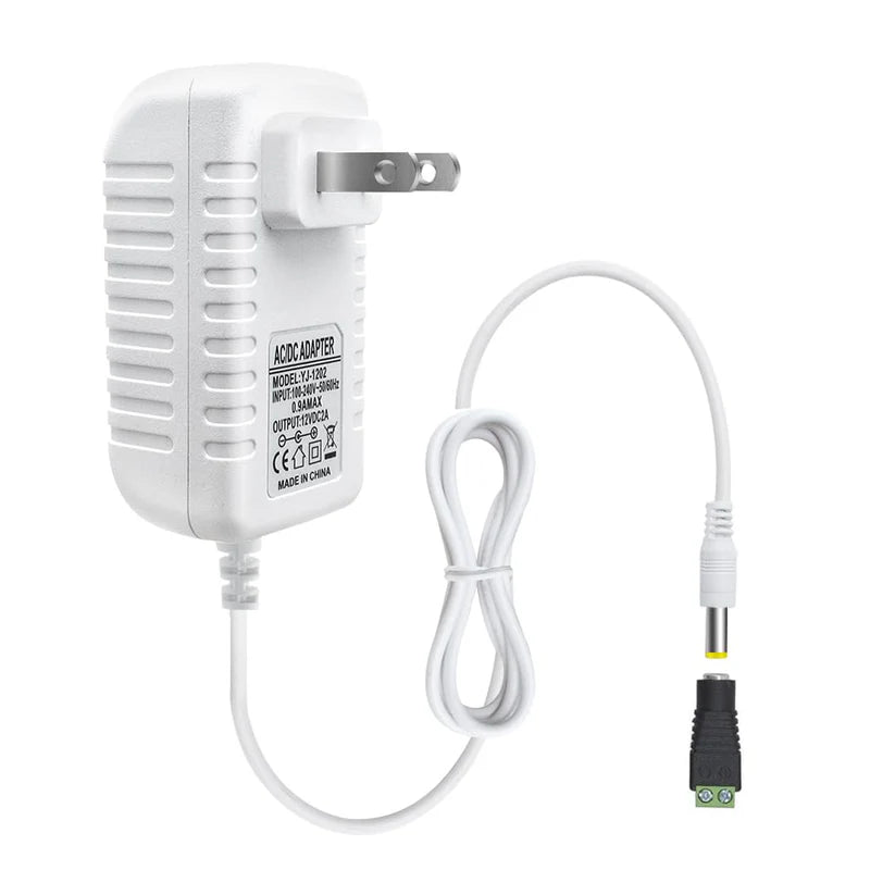 Power Supply Adapter DC 12V 12W–36W, AC 100–240V Wall Plug Transformer with US Plug, White Case LED Driver for LED Strip Lights, CCTV, Electronics