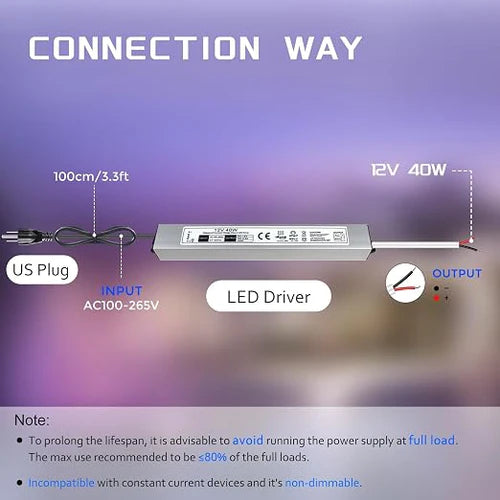 75W 12V Waterproof LED Power Supply, 90-265V Input, Single Output, Aluminum Housing, Outdoor LED Lighting Driver, CE/RoHS/FCC Certified, US/UK/EU Plug