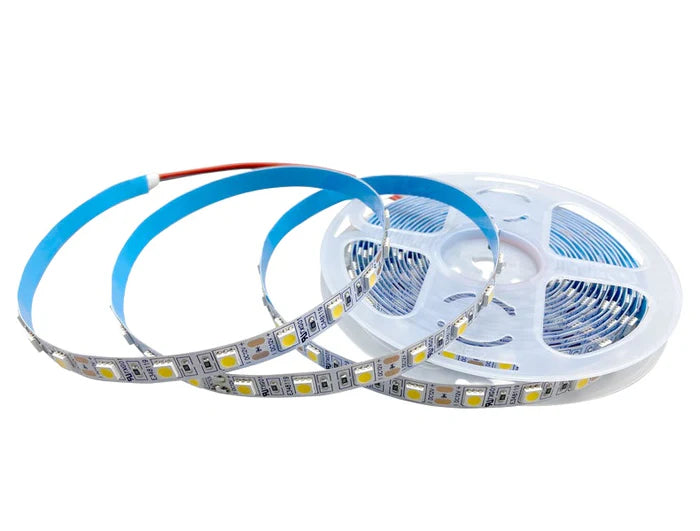 SMD5050 High Brightness LED Strip Light | 5M | DC 12V | 60 LEDs/m | 10mm PCB | 26–28lm/LED | Low Voltage LED Tape | IP00 / IP67 | Warm White / Natural White / Cool White / Golden Yellow / Pink