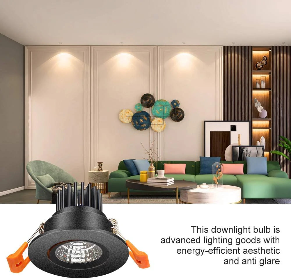 ECO-2 Series Adjustable COB LED Recessed Downlight – Black Housing – TRIAC Dimmable – 3W – 4-Pack/6-Pack/10-Pack – 3000K–6000K – 100–130V / 200–240V