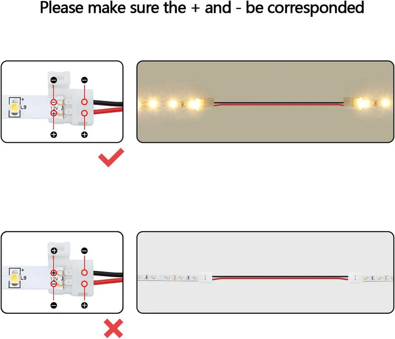 LightingWill LED Strip Connector Kit 10mm 2Pin Solderless Assortment, LED Light Strip Connector Kit Strip to Wire Strip to Strip L T DC Plug Set, Local Stock US UK
