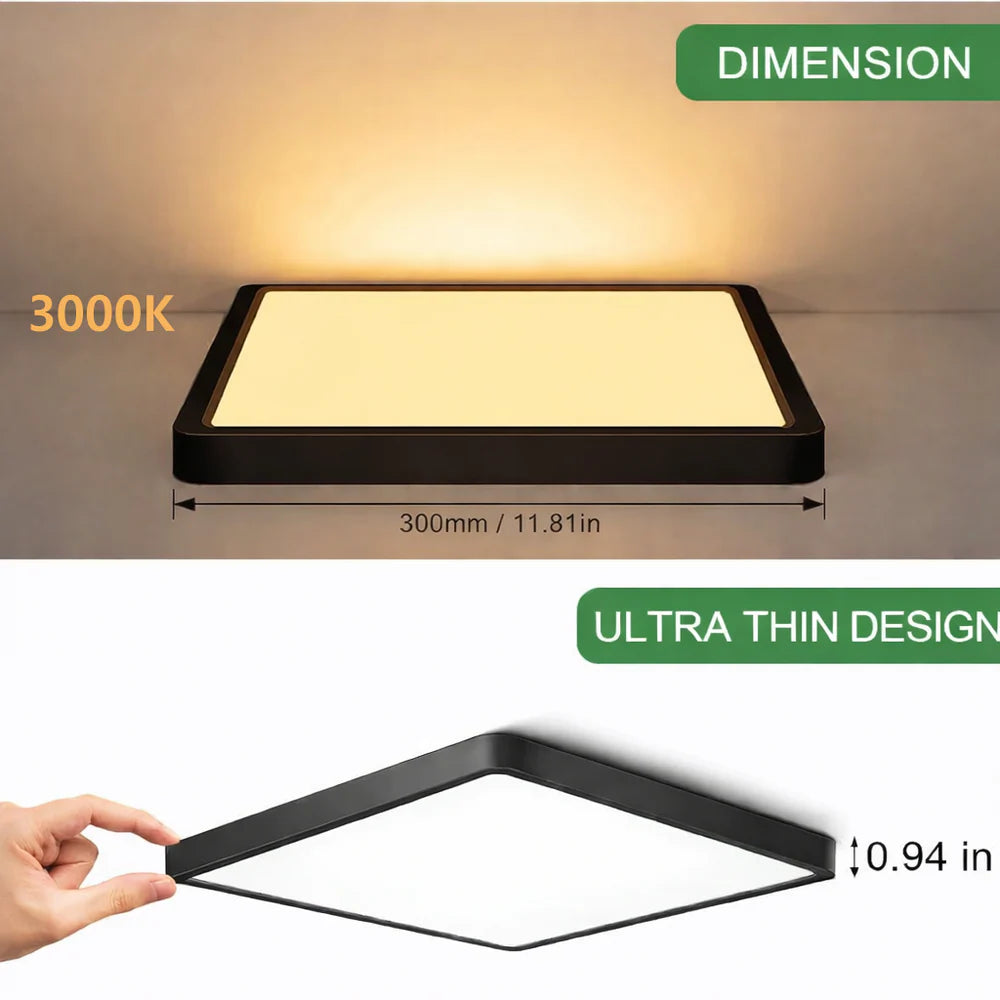 15.7 Inch 18W White / Black Square Slim LED Ceiling Lights – AC 110–130V | 3000K / 4500K / 5000K / 6500K | Flush Mount Ceiling Light for Modern Home Lighting | 1-Pack – Local Stock (US)