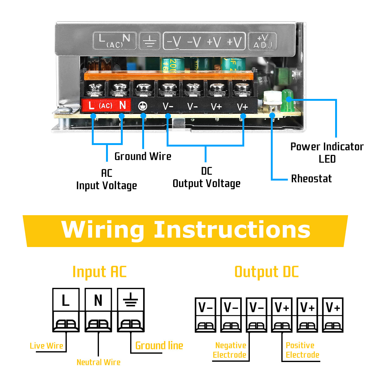 DC 5V LED Switching Power Supply 100W-300W, AC 110/220V Input, LED Strip Driver Transformer, Durable Metal Housing with Screw Terminals, CE/FCC/RoHS Certified (300W with Cooling Fan)