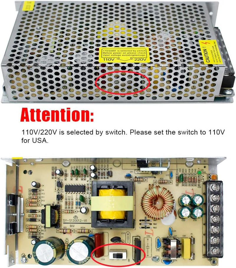 High Power DC 12V/24V 300W–600W Switching Power Supply, AC 110/220V Input, LED Driver Transformer, Metal Case with Cooling Fan, CE/FCC/RoHS Certified