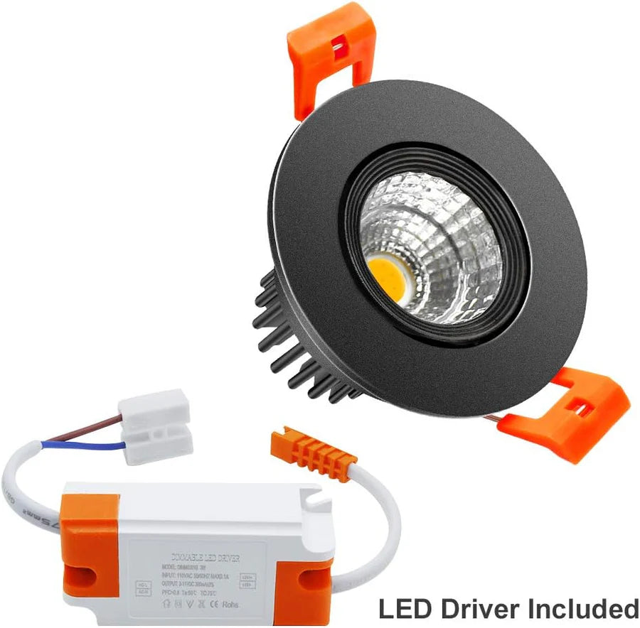 ECO-2 Series Adjustable COB LED Recessed Downlight – Black Housing – TRIAC Dimmable – 3W – 4-Pack/6-Pack/10-Pack – 3000K–6000K – 100–130V / 200–240V