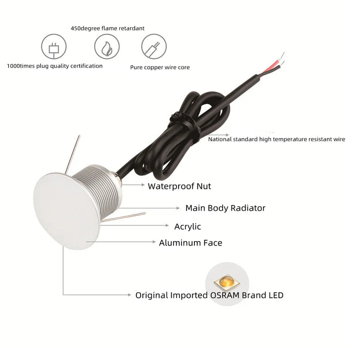 8/10-Pack Low Voltage Backlit Moonlight LED Step Lights – 3000K / 4000K / 6000K | 1W | DC12–24V | IP67 Waterproof Recessed Wall & Stair Lights
