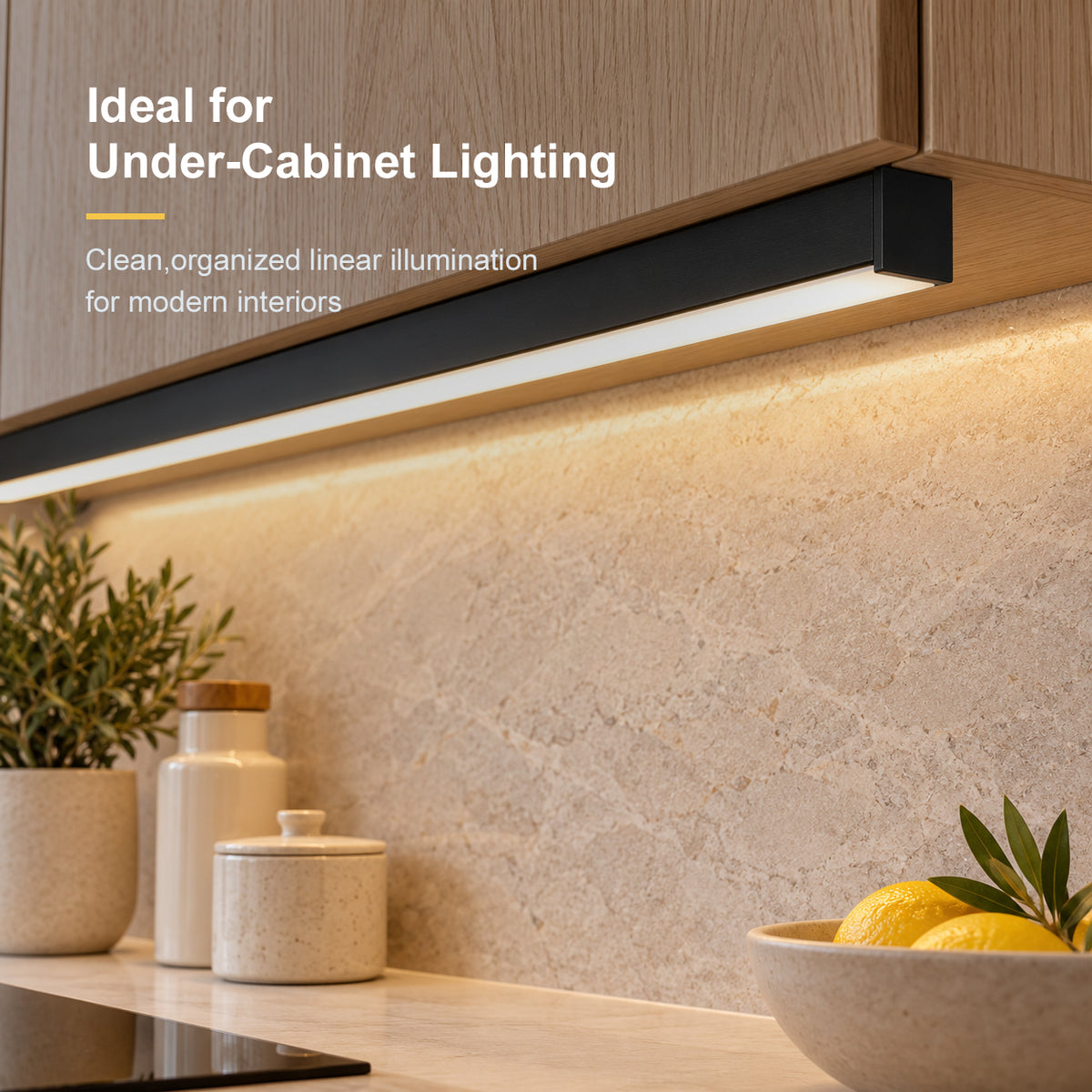 Black U06 24x24mm U Shape LED Aluminum Channel, 20mm Inner Width, with Cover, End Caps and Mounting Clips for LED Strip Light Spot Free Installations