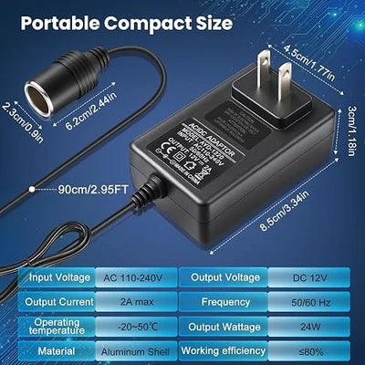 DC 12V Cigarette Lighter Plug-in LED Adapter 36W, AC 100–240V to 12V Converter Transformer - US Plug for Car Accessories, Portable Devices and LED Lighting