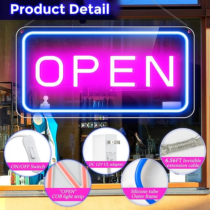 OPEN LED shop signs – USB Powered | 16×9 inch | 5 Color Options | LED Window Hanging Light for Cafes, Restaurants & Retail Shops