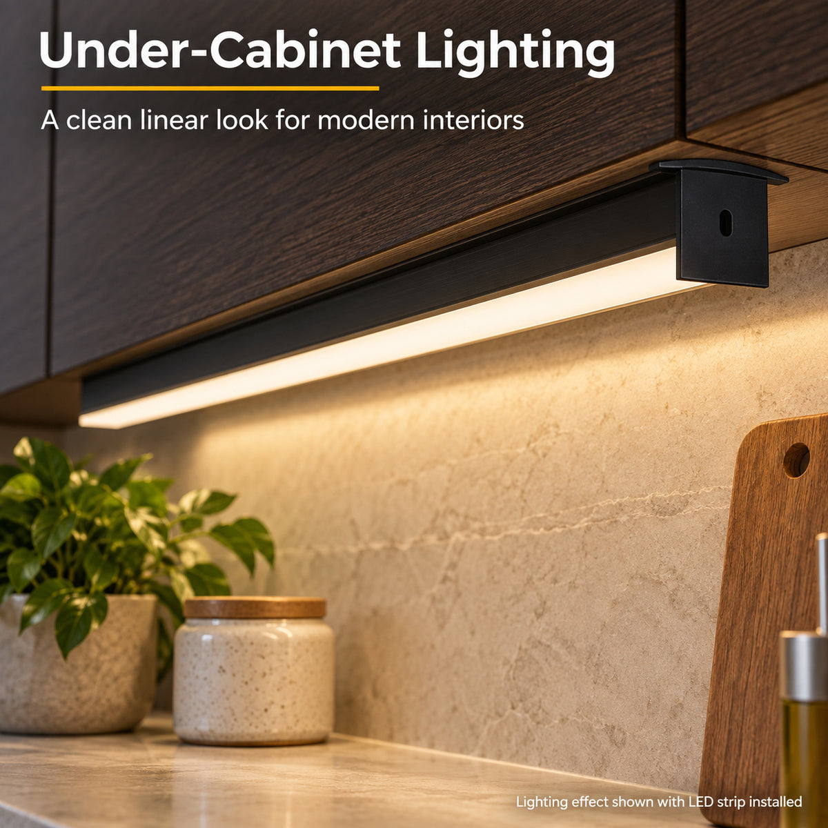 Black U05 36x24mm U-Shape LED Aluminum Channel, 20mm Inner Width, with Cover, End Caps & Mounting Clips for Spot-Free LED Strip Lighting