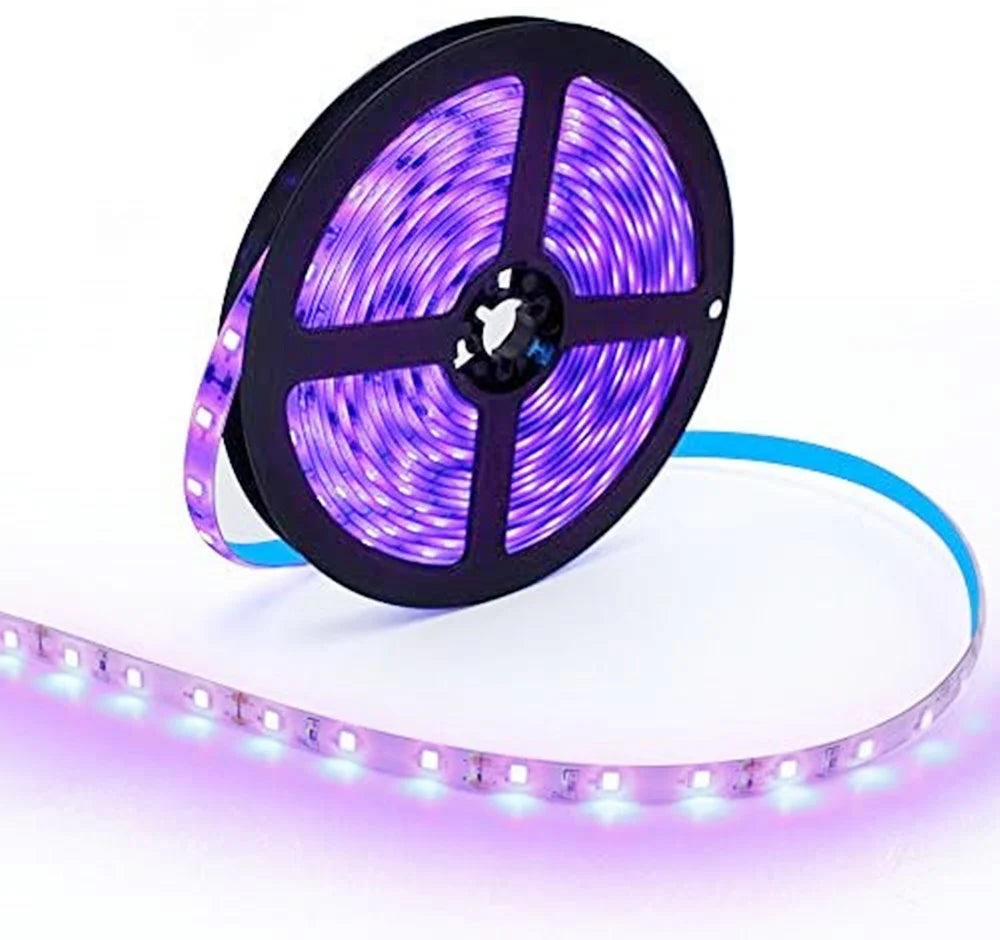 LightingWill 365–370nm SMD2835 UV LED Strip Light – 60/120/240 LEDs/m, 5M (16.4FT), DC12V, Non-Waterproof/IP67