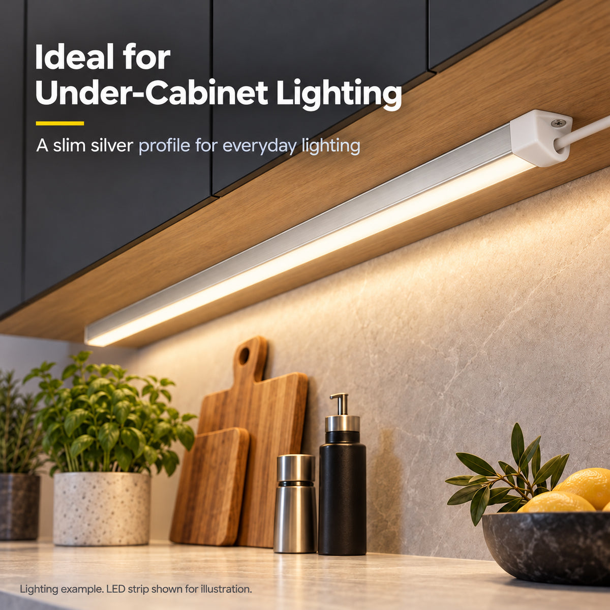Silver 510-B 13.2 × 7mm LED Aluminum Channel, 12mm Inner Width, with Milky White Cover & Installation Accessories