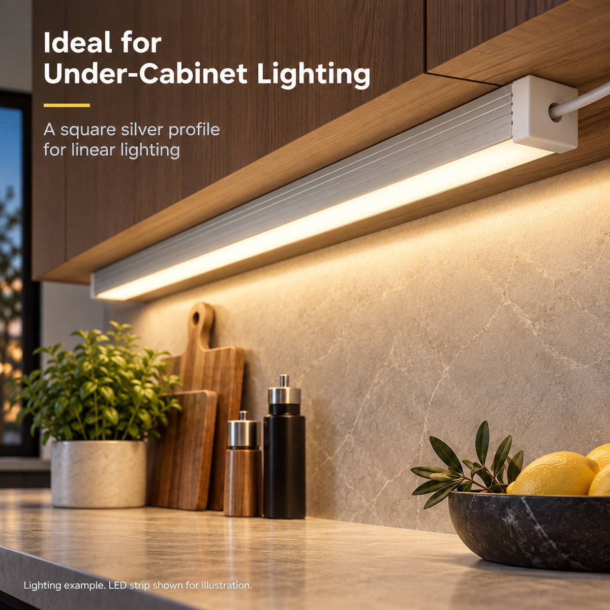 Silver 524-B 14.5 × 14.5mm LED Aluminum Channel, 12.9mm Inner Width, with Milky White Cover & Installation Accessories