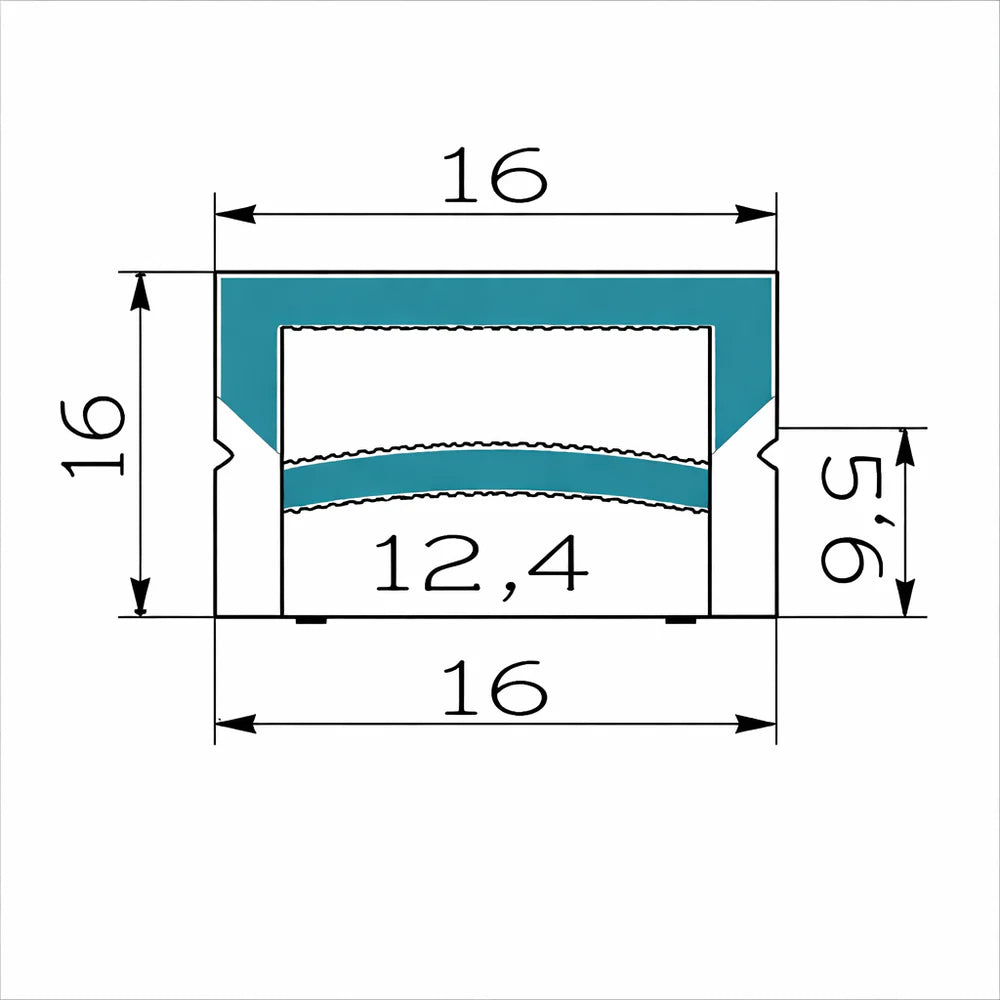 Q-3E Series 16×16mm 3-Side Emitting LED Neon Housing | Max Strip Width ≤12mm | S1616 Premium Neon Housing | 16.4FT/5M | Quick Install | LED Sign Cove Lighting