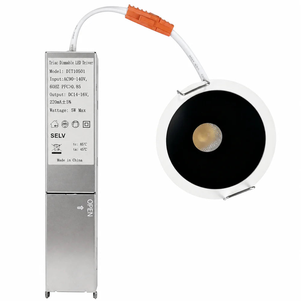 CDG-US Black Reflector 5W (2.2″) Deep Anti-Glare Full Spectrum LED Downlight | 90–140V | 4/12 Pack | 5CCT Adjustable | 24° Beam | White Housing | CRI>97 | Architectural Recessed Lighting
