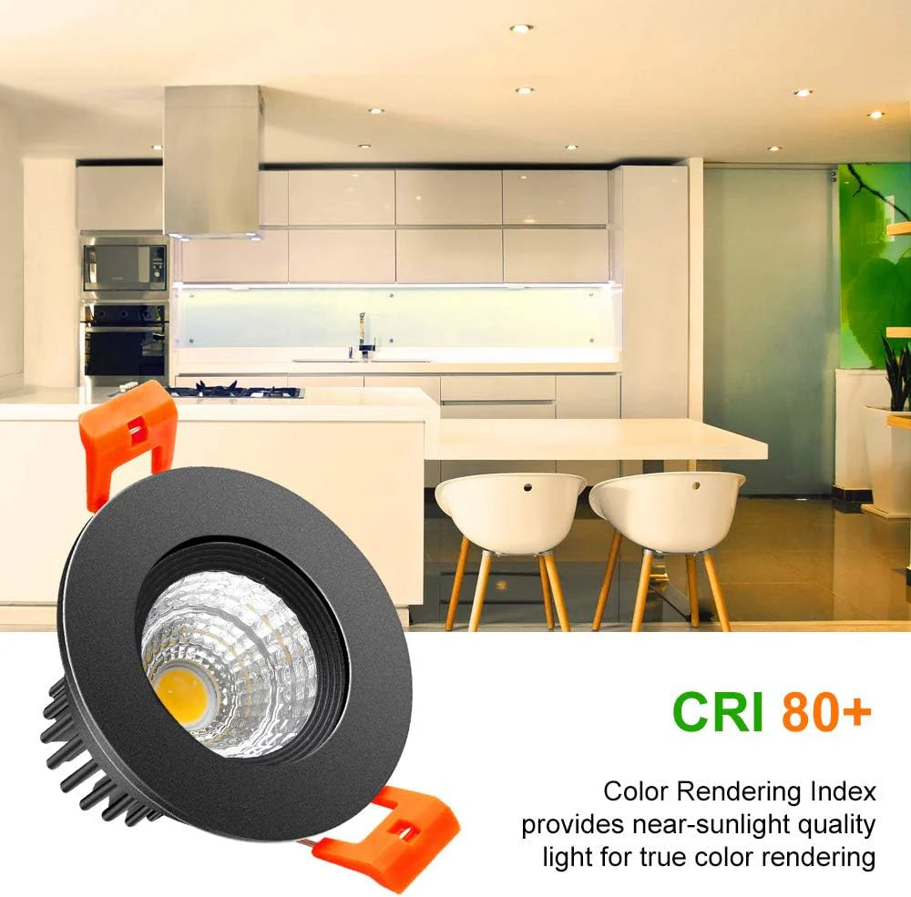 ECO-2 Series Adjustable COB LED Recessed Downlight – Black Housing – TRIAC Dimmable – 3W – 4-Pack/6-Pack/10-Pack – 3000K–6000K – 100–130V / 200–240V