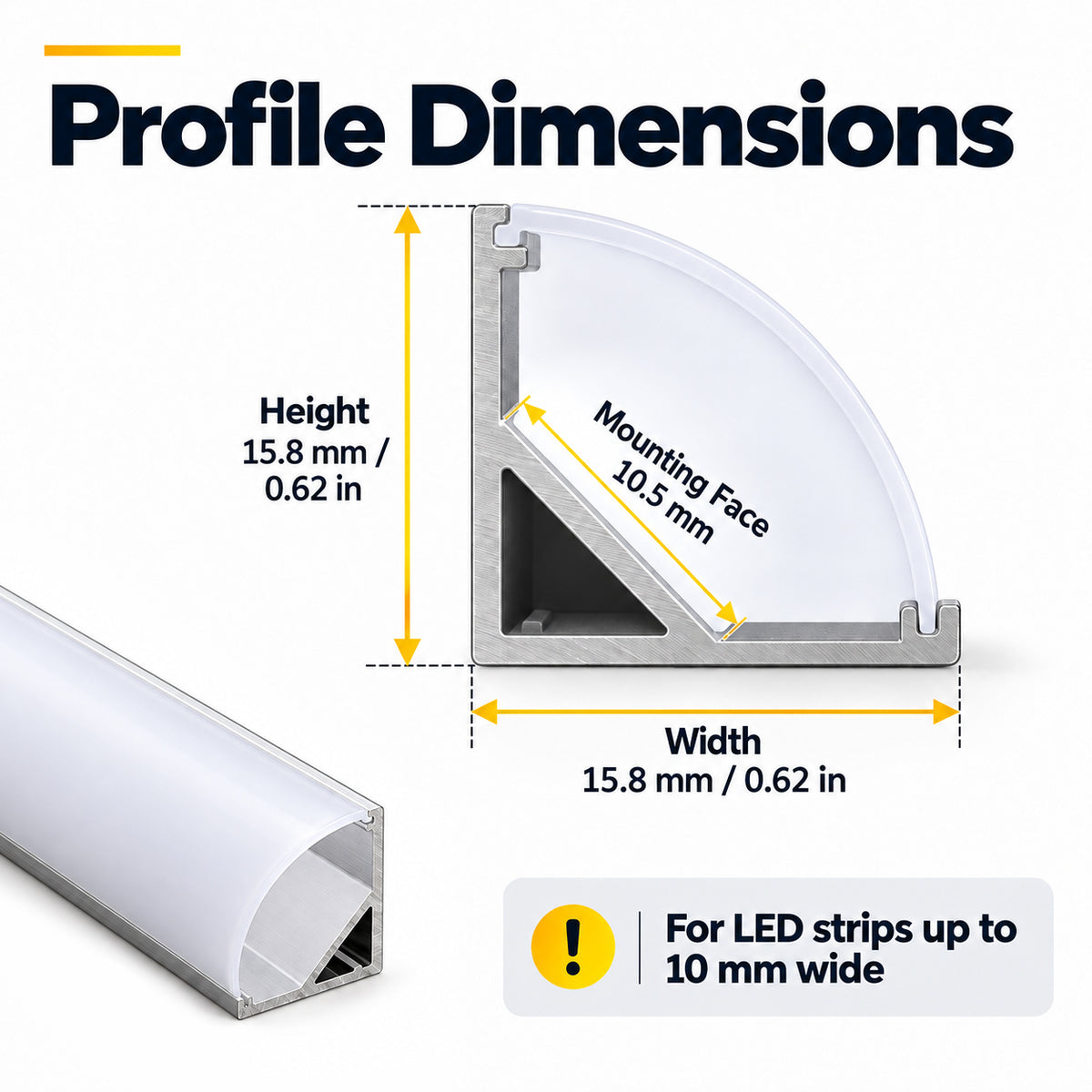 Silver 601-B 15.8 × 15.8mm Mini V-Shape LED Aluminum Channel, 10mm Inner Width, with Milky White Cover & Installation Accessories